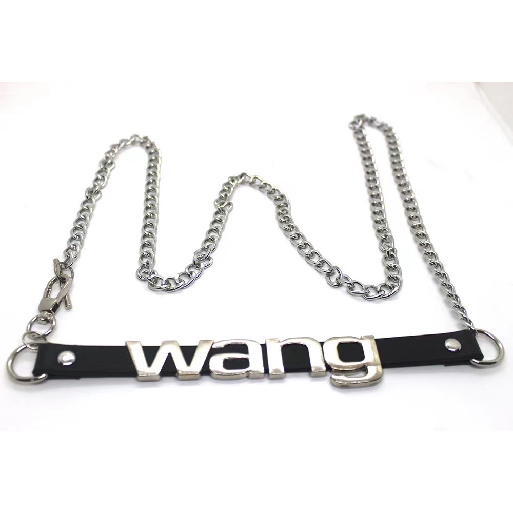 Thắt Lưng Dây Xích Kim Loại Mỏng In Chữ Màu Tối Thời Trang Cho Nữ