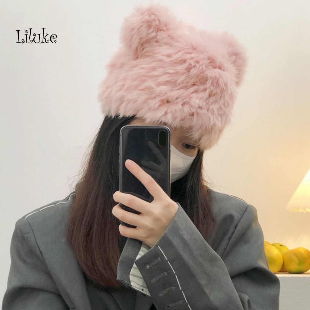 Mũ Beanie Giả Lông Thú Màu Sắc Thời Trang Cho Nữ