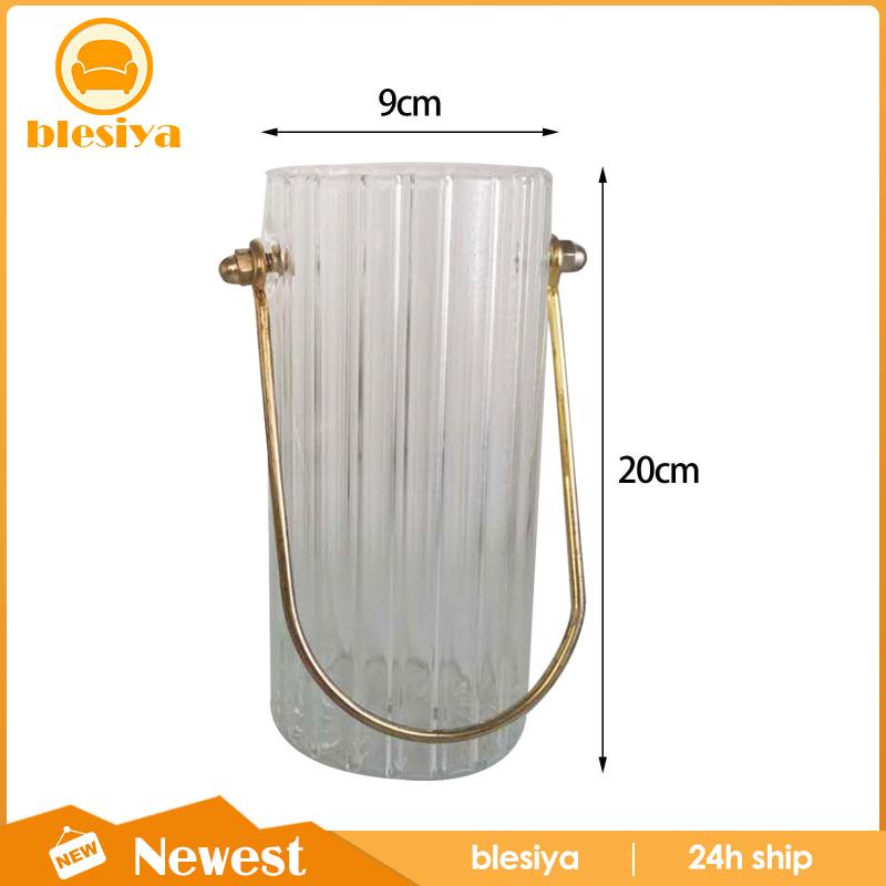 Bình Hoa Thủy Tinh Trong Suốt Hình Trụ Với Tay Cầm Kim Loại