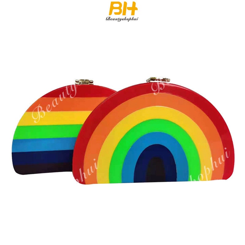 Túi Xách Dự Tiệc Màu Cầu Vồng Nửa Vòng Tròn Bằng Acrylic Xu Hướng Mới Cho Nữ