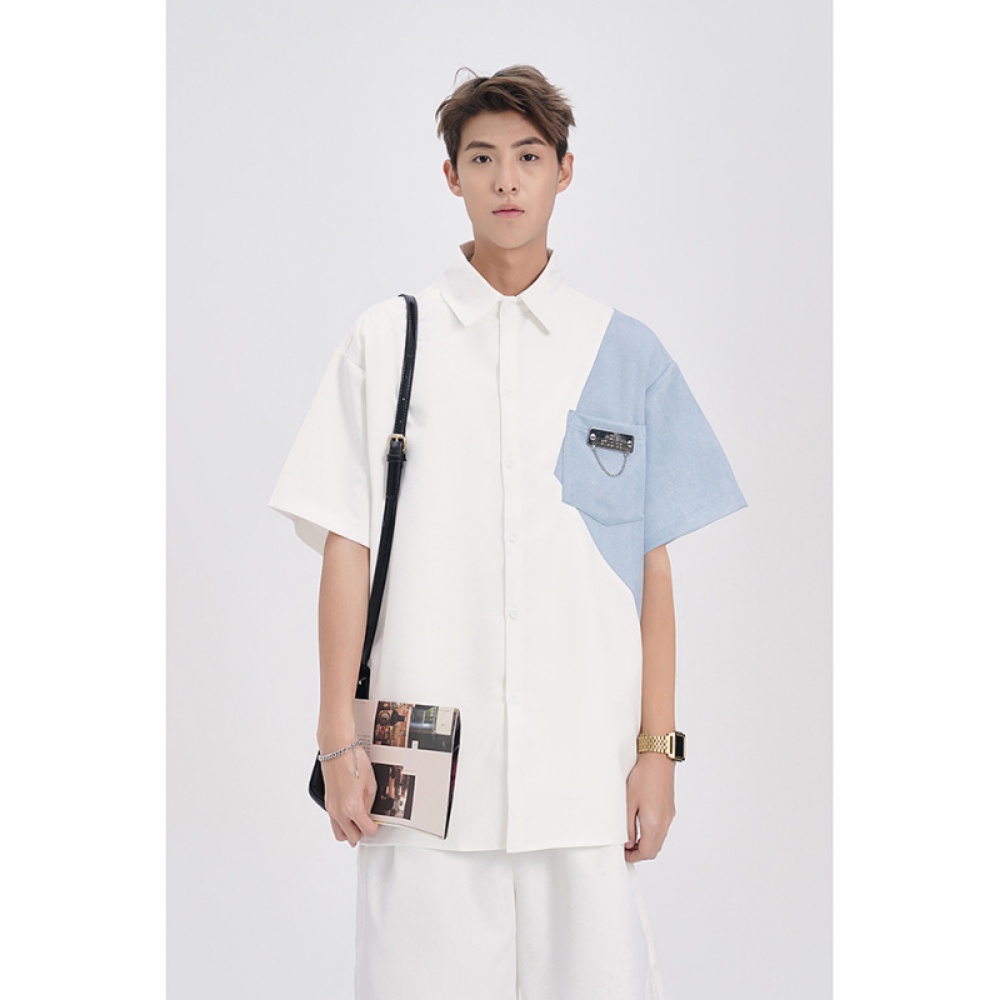 Áo Sơ Mi Denim Tay Ngắn Dáng Rộng Thêu Họa Tiết Phong Cách Hàn Quốc Thời Trang Mùa Hè 2023 Mới