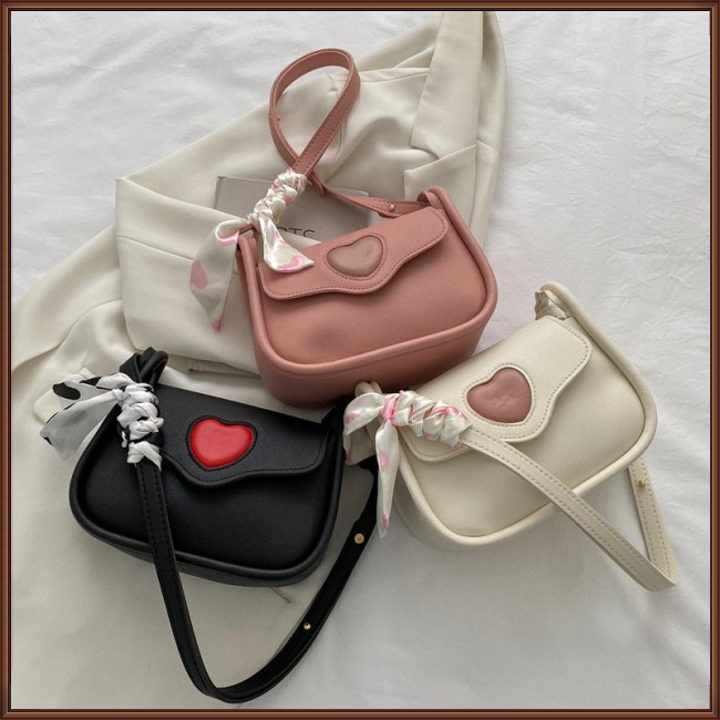 Túi Đeo Chéo Nắp Gập Trái Tim Màu Sắc Tương Phản Đơn Giản Hợp Thời Trang Cho Nữ