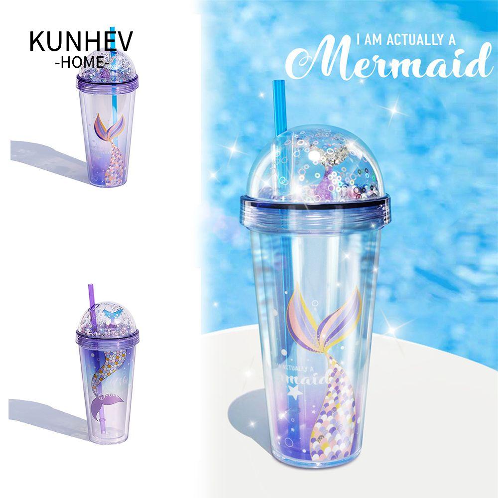 KUNHEV Bình Nước Hai Lớp 420ml Kèm Ống Hút Có Thể Tái Sử Dụng