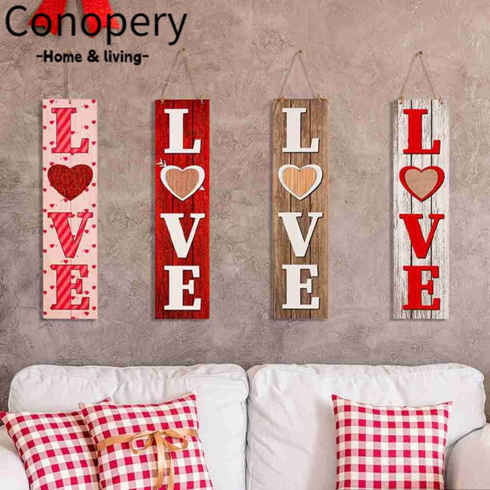 CONOPERY Mặt Dây Chuyền Bằng Gỗ Khắc Họa Tiết Trái Tim Dùng Làm Quà Tặng Cho Ngày Valentine / Đám Cưới