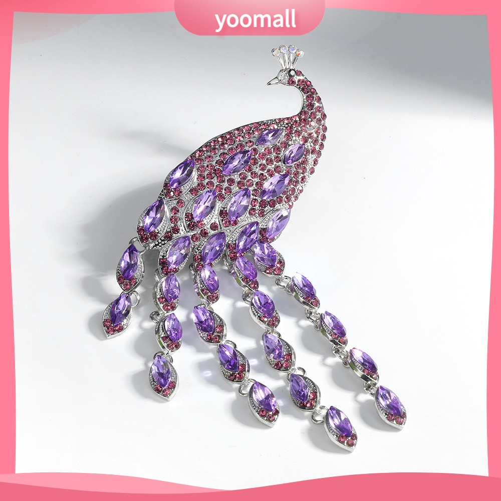 Ghim Cài Áo Hình Đuôi Công Đính Pha Lê Đuôi Dài Phong Cách Retro