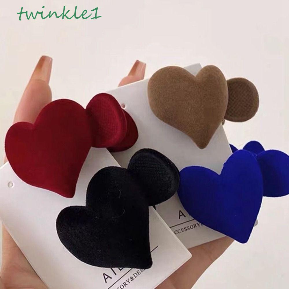 TWINKLE Kẹp Tóc Càng Cua Vải Nhung Họa Tiết Trái Tim Lấp Lánh Ngọt Ngào Tinh Tế Cho Nữ