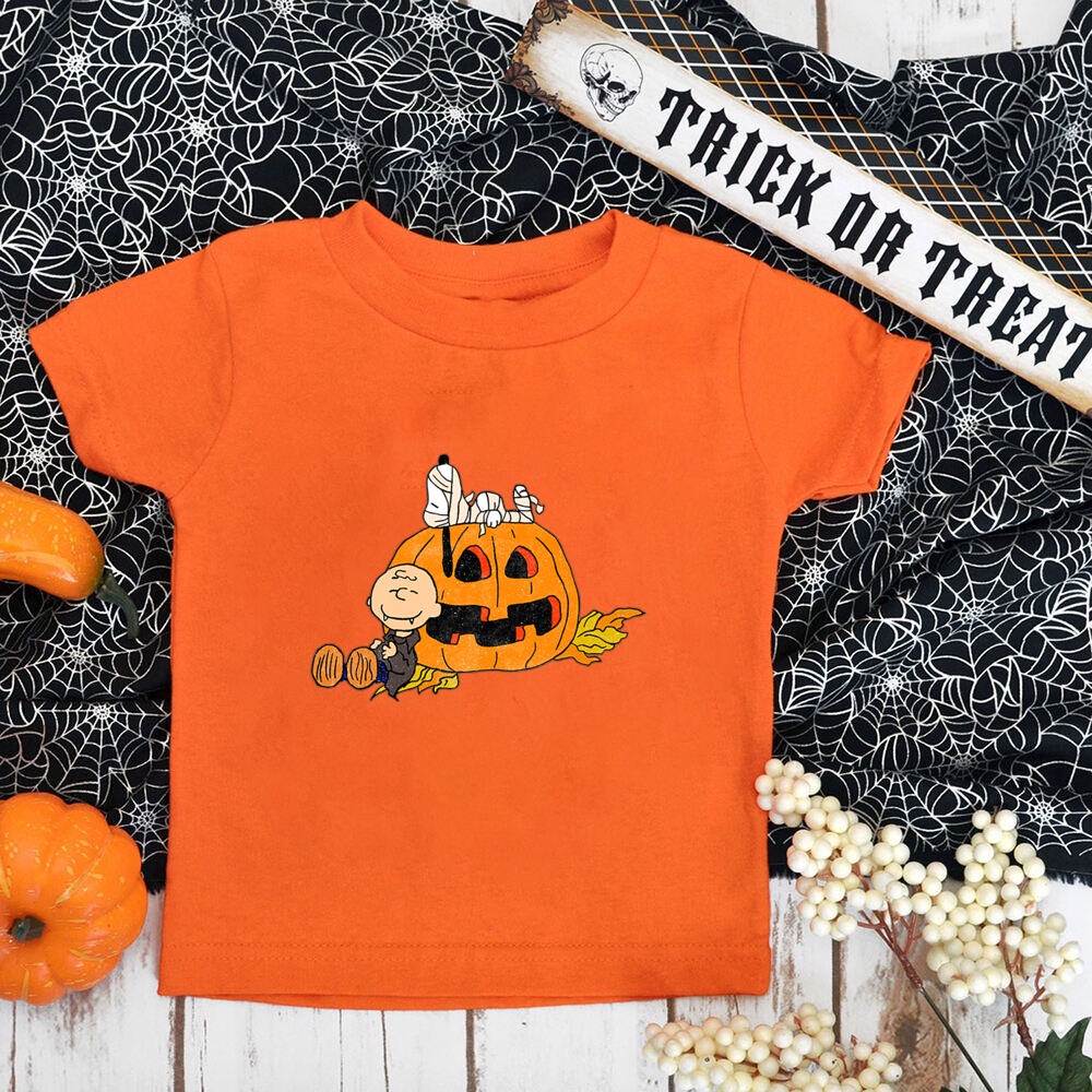 Halloween Snoopy In Hình Hoạt Hình Áo Thun Nữ Tay Ngắn Cổ Tròn Cam Halloween Áo
