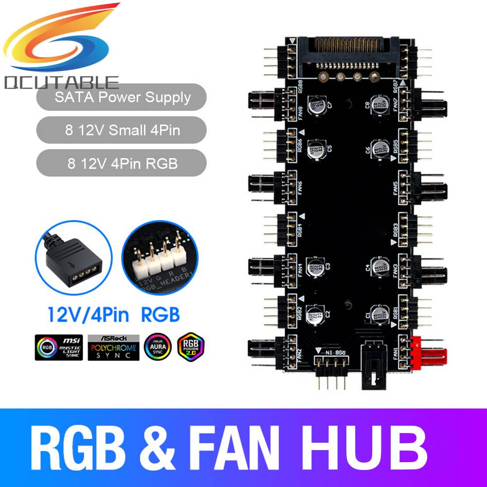 Bộ Chia Cổng 1 Sang 8 Cổng RGB PWM 12V / 4 Pin Cho Bo Mạch Chủ Quạt