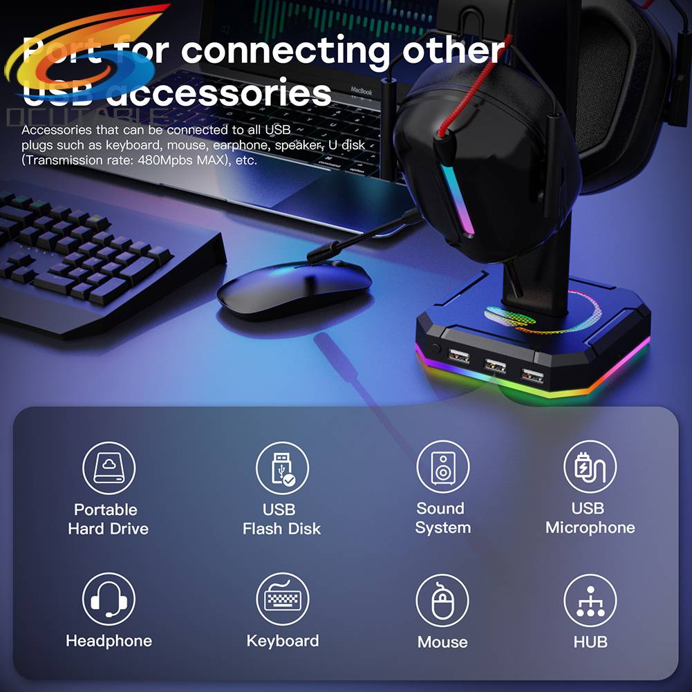 Giá Đỡ Tai Nghe Chơi Game 3 Cổng USB 2.0 RGB