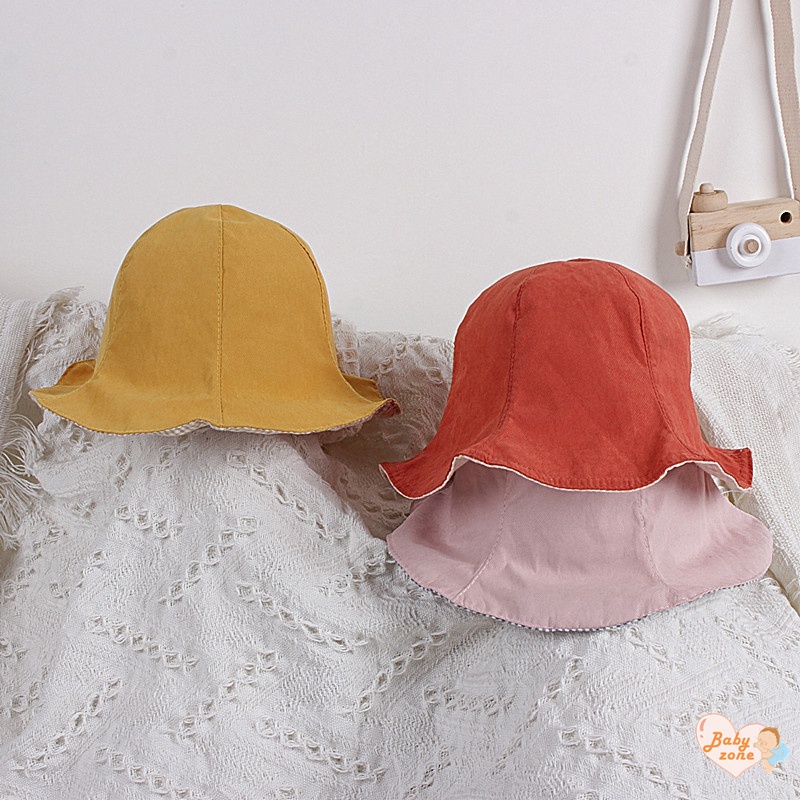 Ins Mũ Xô Hai Mặt Màu Trơn Diềm Xếp Nếp Có Thể Điều Chỉnh Cho Bé Gái