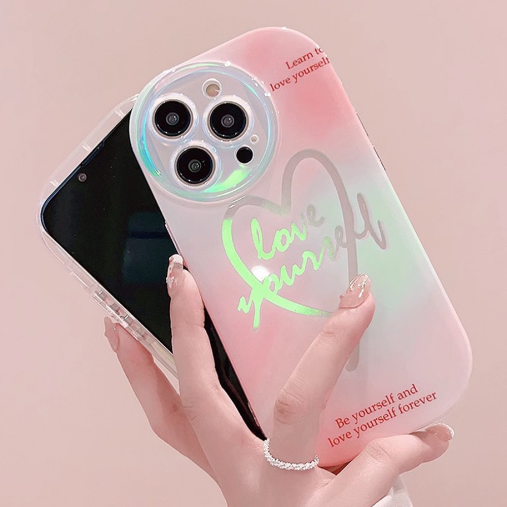 Ốp Điện Thoại TPU Mềm Màu Laser Bảo Vệ Ống Kính Họa Tiết Trái Tim Cho IPhone 11 12 13 14 Pro Max