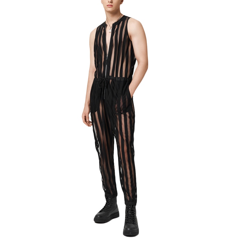 Jumpsuit Dài Không Tay Kẻ Sọc Trong Suốt Gợi Cảm Cho Nữ