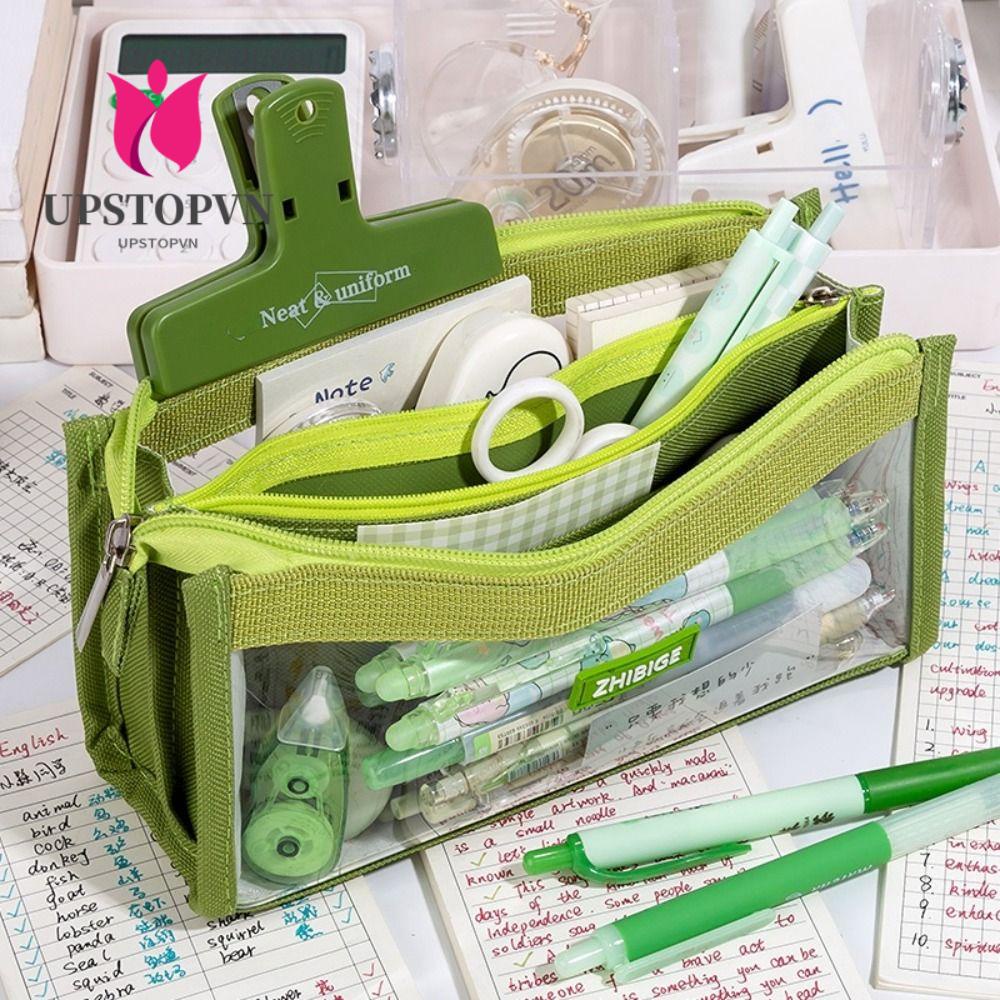 UPSTOPVN Túi Đựng Bút Trong Suốt Sáu Ngăn Cỡ Lớn Sáng Tạo Ốp