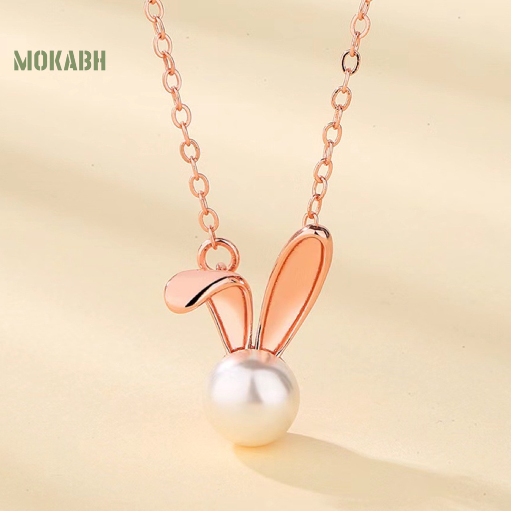 [Mok Abh] Vòng cổ Mảnh Mặt Hình Con Thỏ Đính Ngọc Trai Nhân Tạo Không Gây Dị Ứng Thời Trang Cho Nữ
