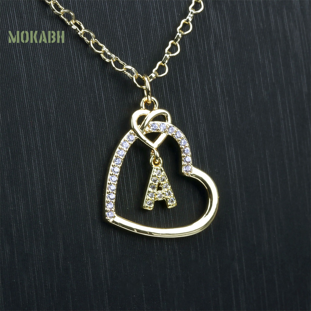 [Mok Abh] Vòng cổ Mặt Hình Trái Tim Và Chữ Cái Đính Đá Zircon Không Gây Dị Ứng Trang Trí Quần Áo