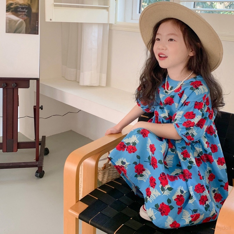Đầm Công Chúa Mùa Hè Tay Cộc Phồng Có Diềm Xếp Nếp Phong Cách Hàn Quốc Cho Bé Gái