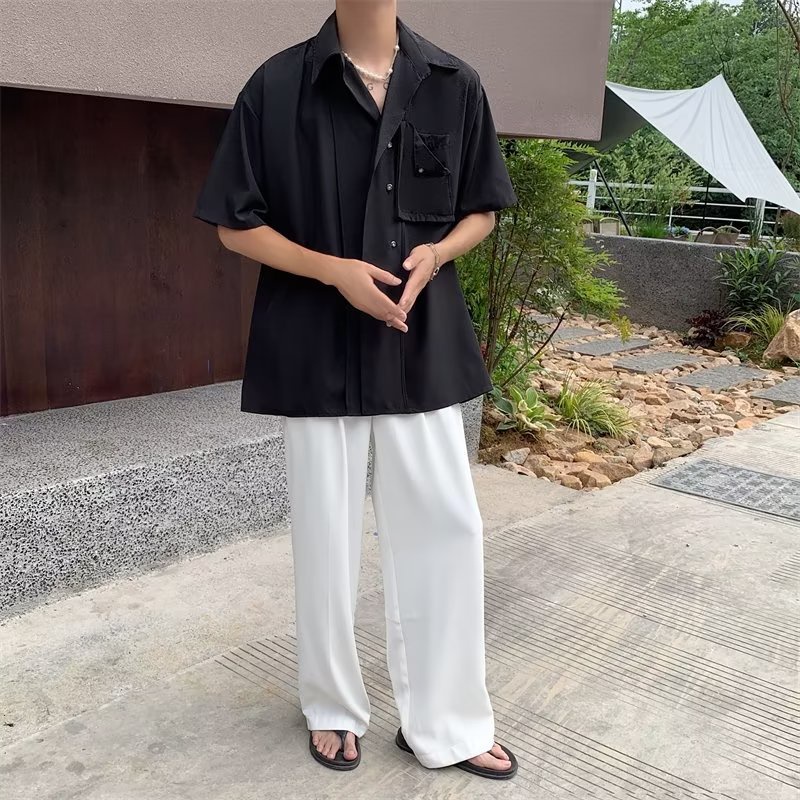 Áo Sơ Mi Lụa Trơn Ngắn Tay Thời Trang Hàn Quốc Dành Cho Nam