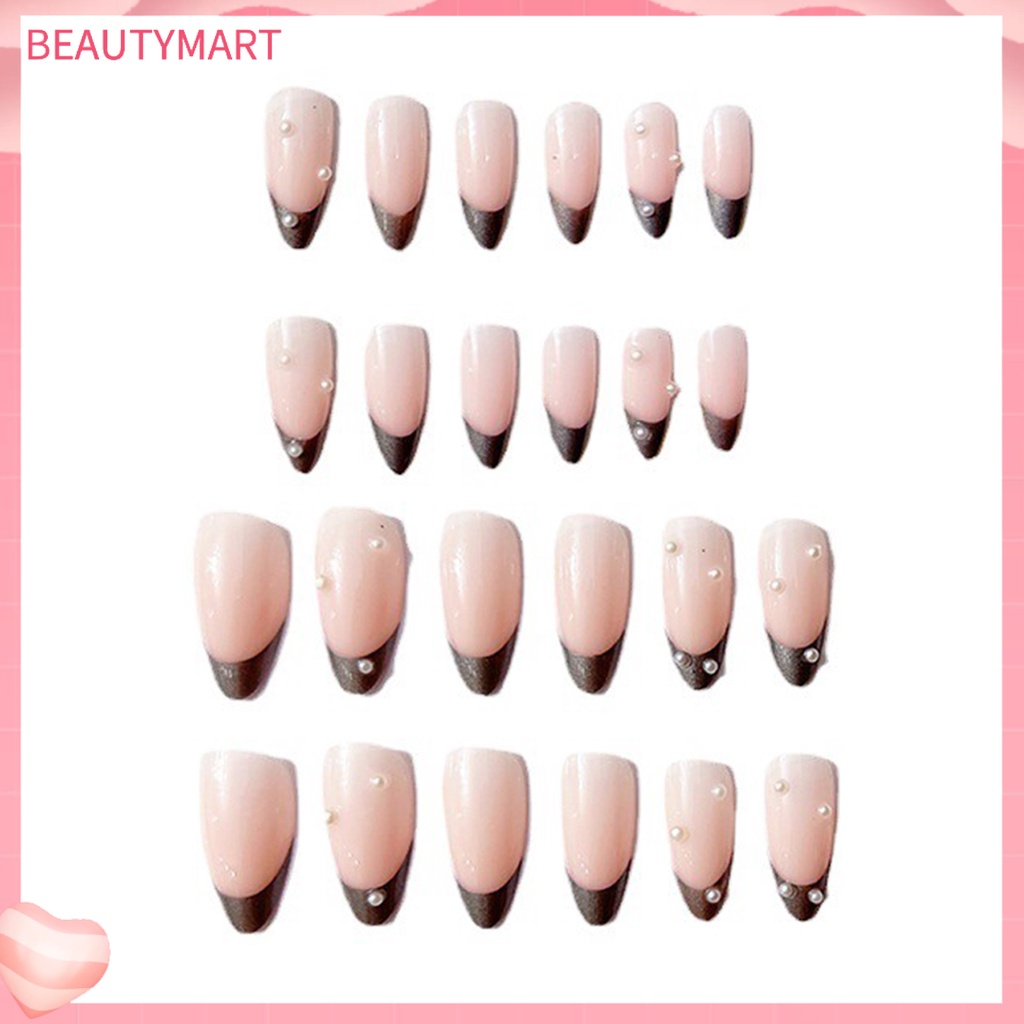 1 Bộ Móng Tay Giả Siêu Mỏng Đính Ngọc Trai Bằng Nhựa Che Phủ Toàn Diện Tháo Rời Được