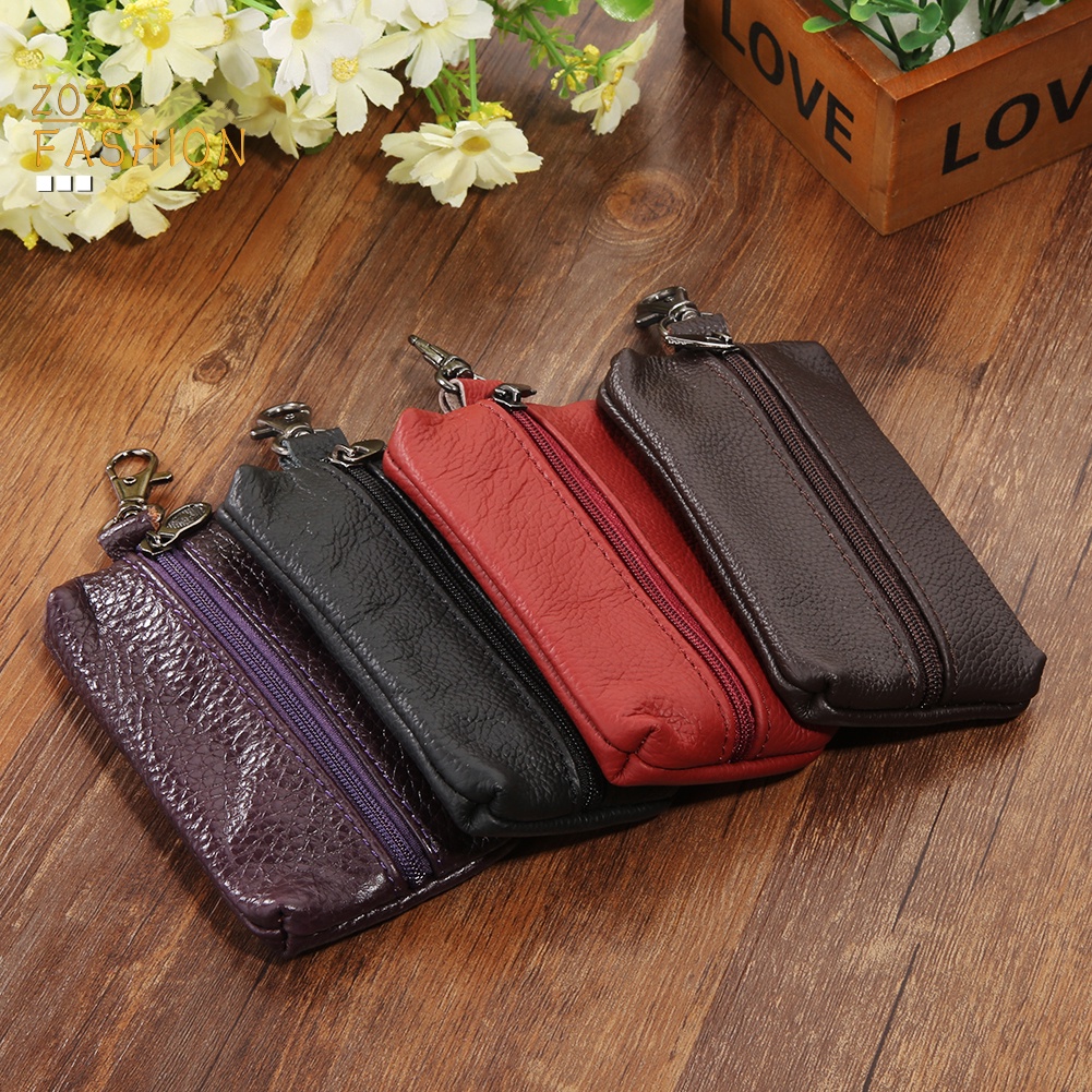 Ốp Chìa Khóa Dạng Ví Da Thật Có Dây Kéo Dành Cho Nam Nữ