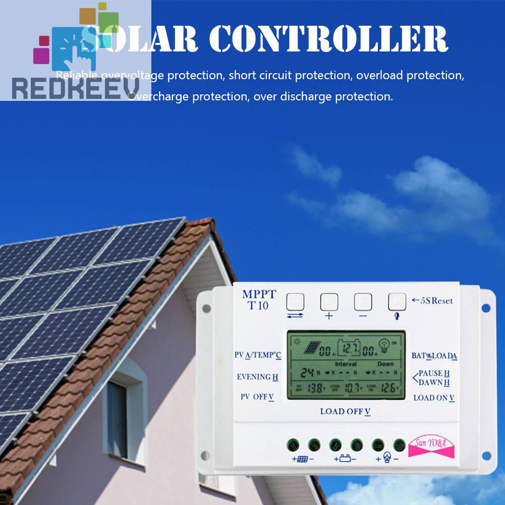 Bộ Điều Khiển Sạc Năng Lượng Mặt Trời 12V 24V 10A PWM Màn Hình LCD