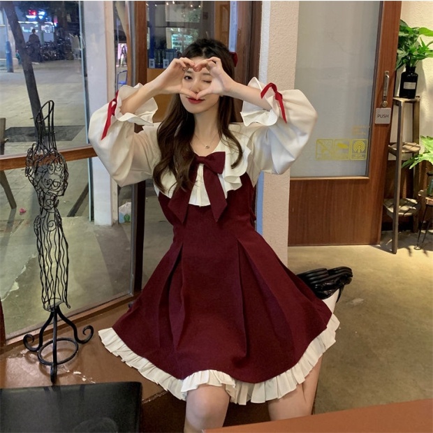 Đầm Công Chúa Hai Dây Thắt Nơ Đỏ Phong Cách Thanh Lịch Dễ Thương Dành Cho Bạn Nữ