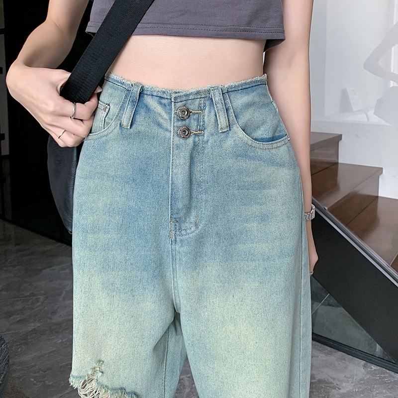 NZN Quần Jean Lưng Cao Màu Sắc Tươi Sáng Phong Cách retro Hàn Quốc Cho Nữ