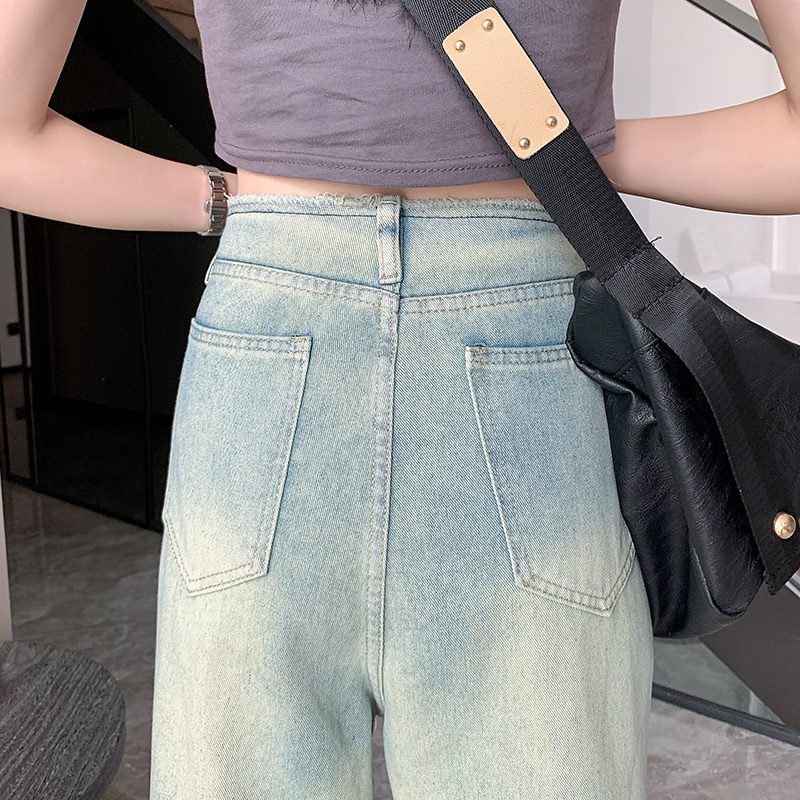 NZN Quần Jean Lưng Cao Màu Sắc Tươi Sáng Phong Cách retro Hàn Quốc Cho Nữ