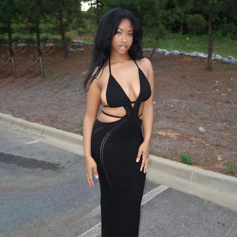 Đầm Dệt Kim Khoét Lỗ Cổ Chữ V Màu Sắc Trơn Thời Trang Dành Cho Nữ