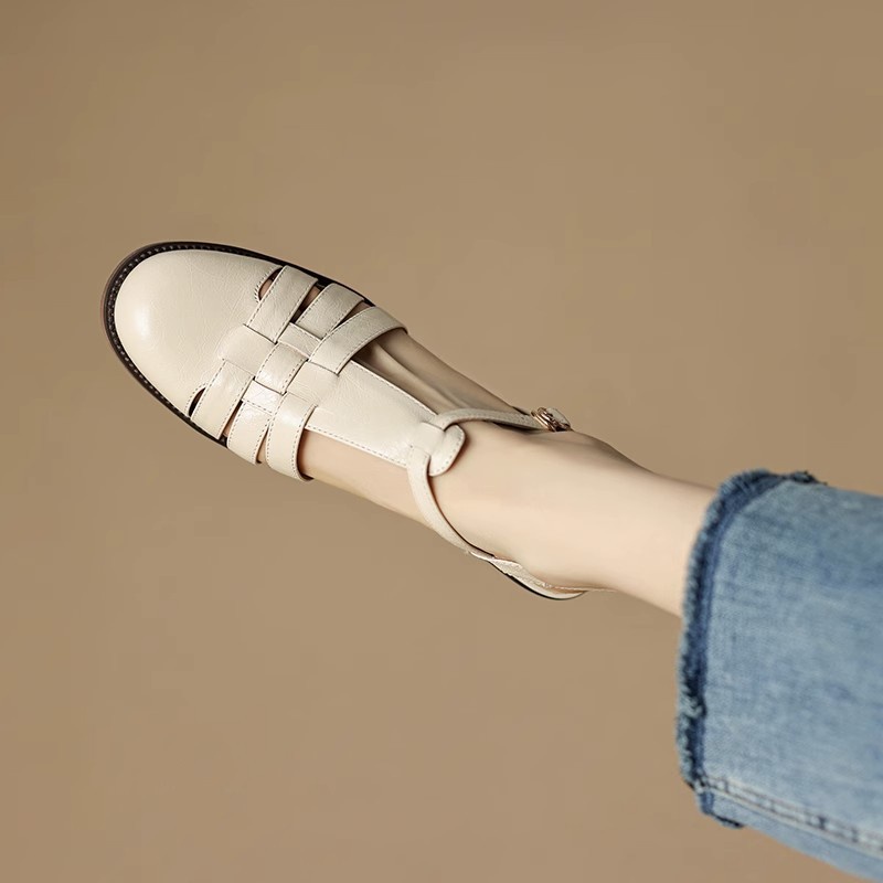 Duoya Tóc Thẳng ~ [Hàng Có Sẵn] Giày Sandal Gót Dày Bằng Da Mềm Hở Ngón Phong Cách Roman Cho Nữ Miễn Phí Vận Chuyển