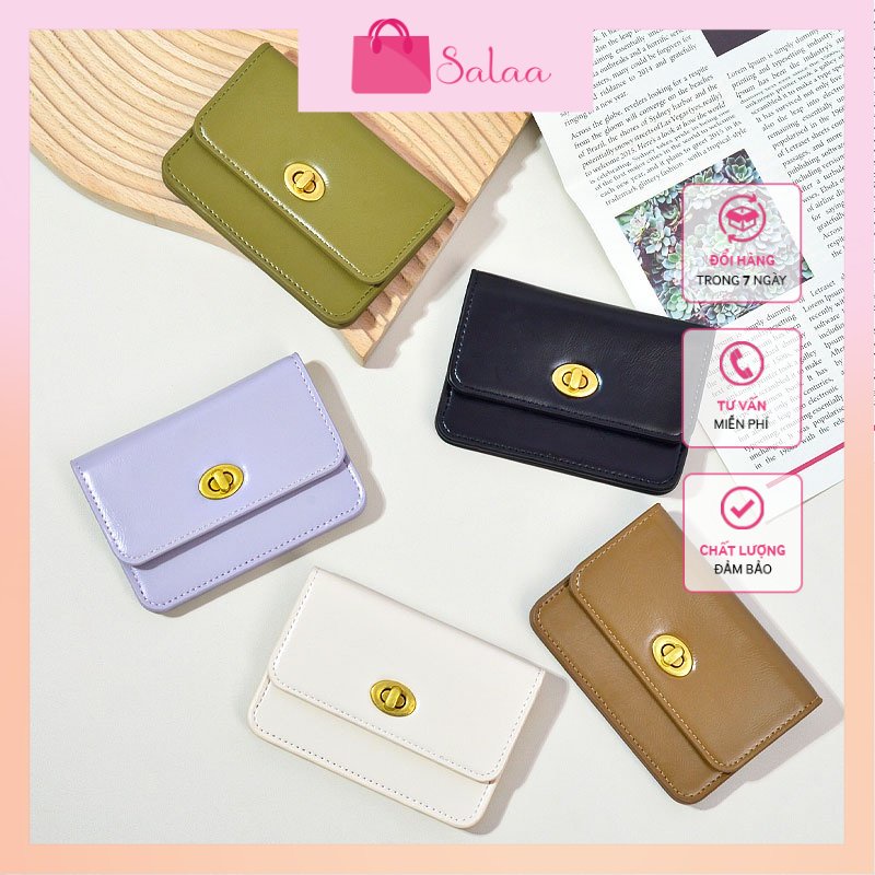 Ví Mini Nhiều Ngăn Đựng Thẻ Có Khóa Phong Cách Retro Cho Nữ Salaa Store