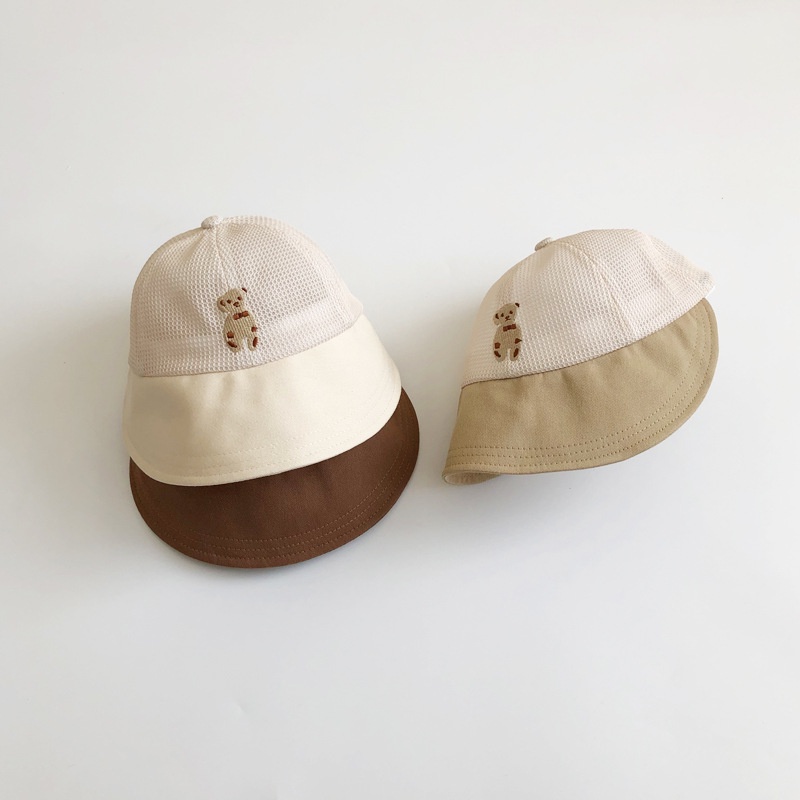 Nón Tai Bèo Phối Lưới Thoáng Khí Thêu Họa Tiết Chú Gấu Hoạt Hình Dễ Thương Thời Trang Mùa Hè Cho Bé