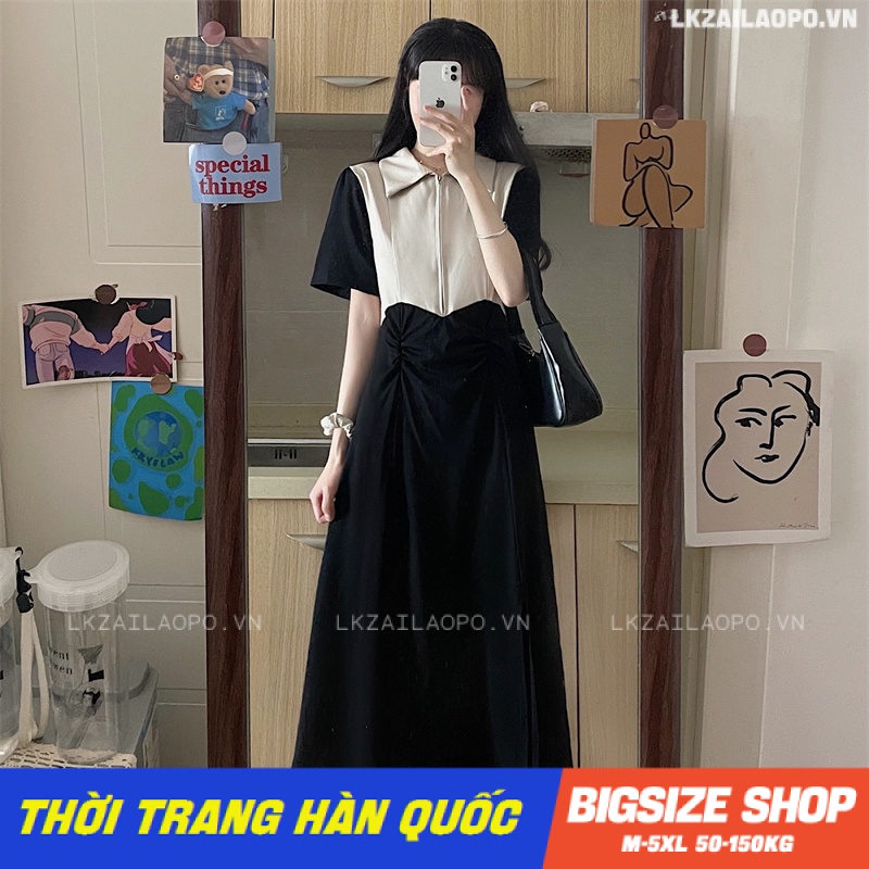 Đầm polo Bigsize Váy nữ tay ngắn cổ bẻ che bụng mỡ ôm eo mùa hè Phong cách Hàn Quốc Thời Trang tiểu thư sang chảnh cá tính xinh đẹp quảng châu cao cấp