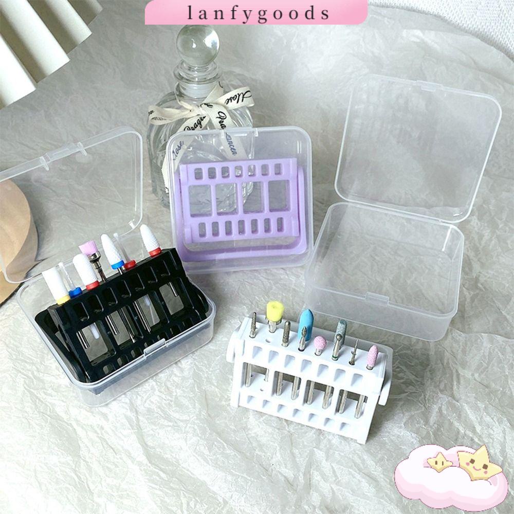 LANFY Hộp Đựng Mũi Khoan Móng Tay Chống Bụi DIY Ốp