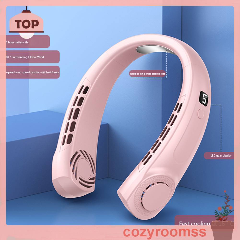 Quạt Điện Làm Mát Đeo Cổ 5 Tốc Độ Rảnh Tay Có Thể Sạc Lại Bằng Cổng USB