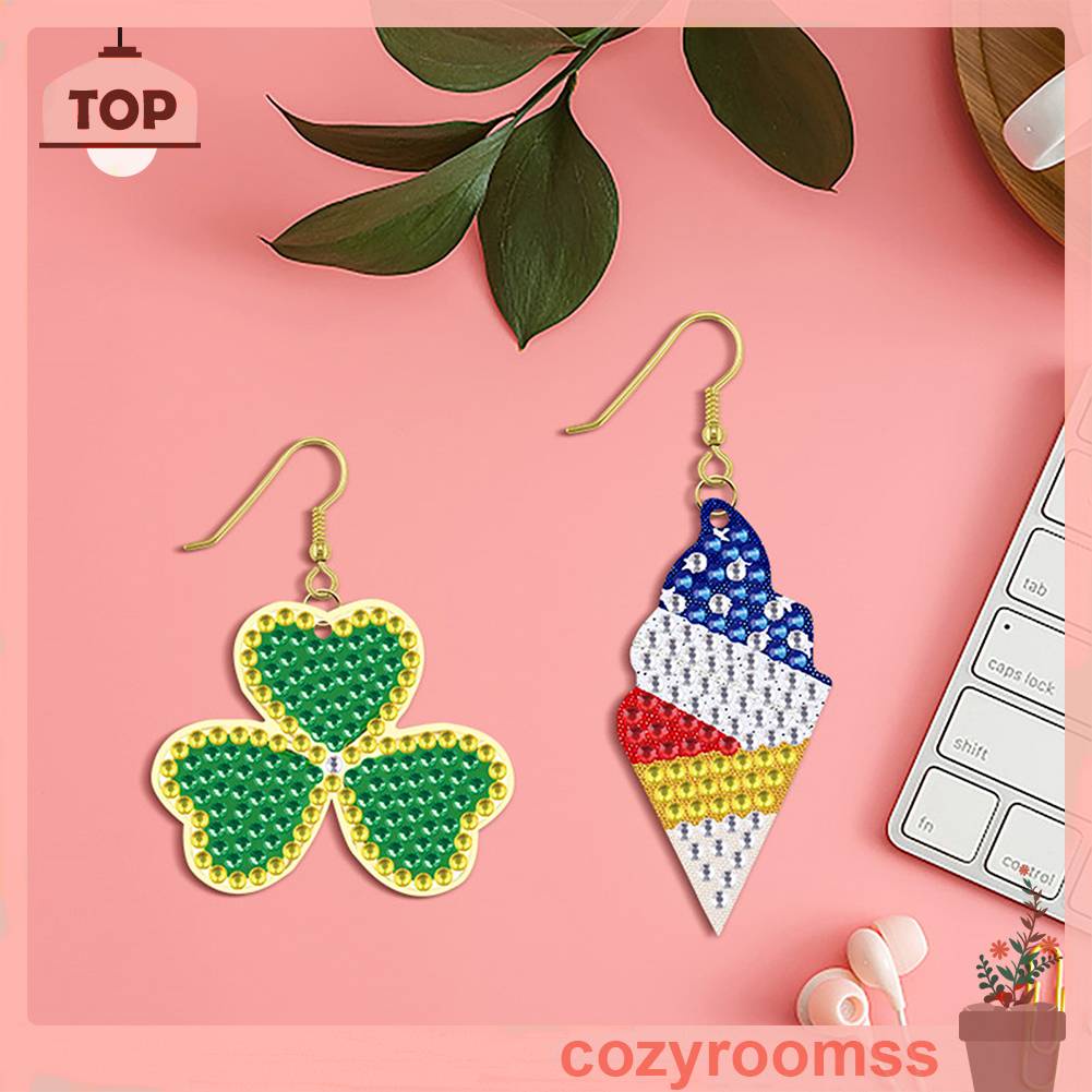 Set 2 Đôi Bông Tai Đính Hạt Kim Cương Giả Hình Dạng Đặc Biệt DIY