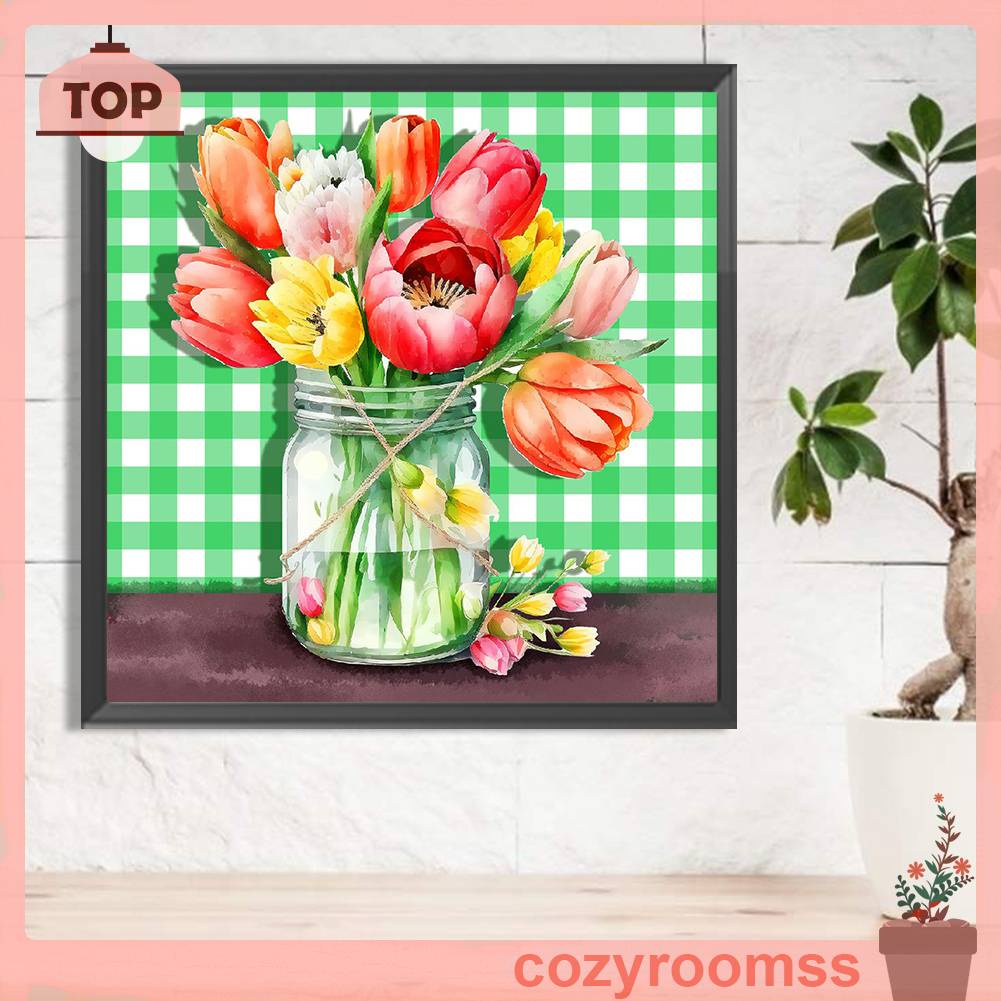 Tranh Đính Đá Kim Cương Toàn Bộ 5D DIY Hình Vẽ Chậu Hoa Trang Trí Nhà Cửa