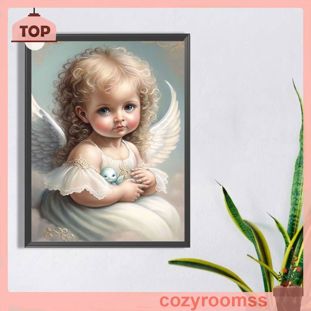 Tranh Đính Đá Kim Cương Toàn Bộ 5D DIY Hình Thiên Thần Dùng Trang Trí