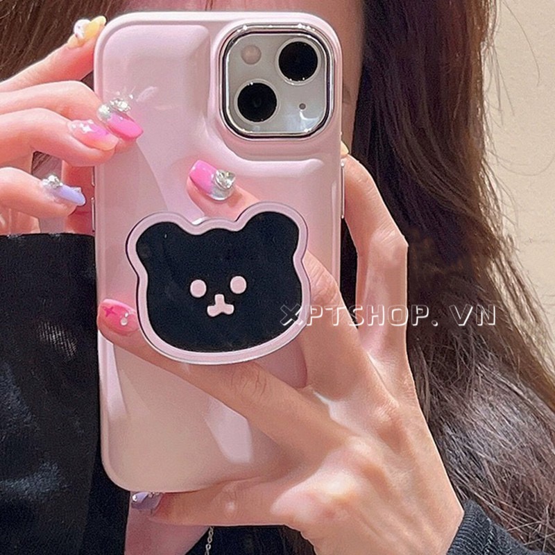 Ốp Điện Thoại Màu Hồng Trơn Tích Hợp Giá Đỡ Kim Loại Cho iPhone 14 13 12 11 Pro Max XR IX