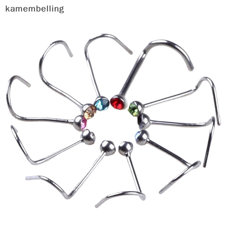 Set 10 Khuyên Mũi Thép Không Gỉ Đính Đá Pha Lê kamembelling