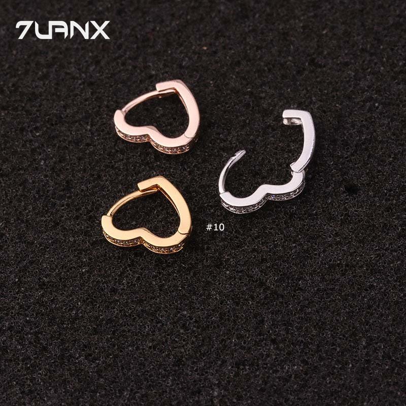 1 Khuyên Tai Tròn Mini Đính Đá Zircon Hình Trái Tim