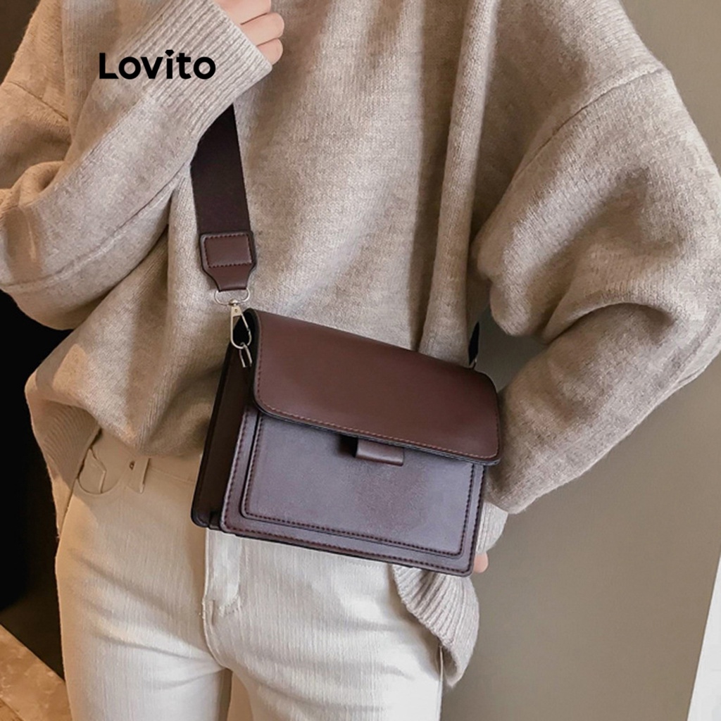 Lovito Túi tote đeo vai phong cách cổ điển đơn giản cho nữ LNA09168 (Cà phê/Nâu/Đen)