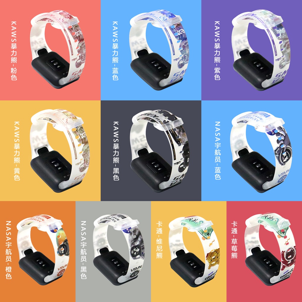 Dây Đeo Thay Thế Bằng Silicon In Họa Tiết Gấu / Dâu Tây Cho Xiaomi Mi Band 7 Pro