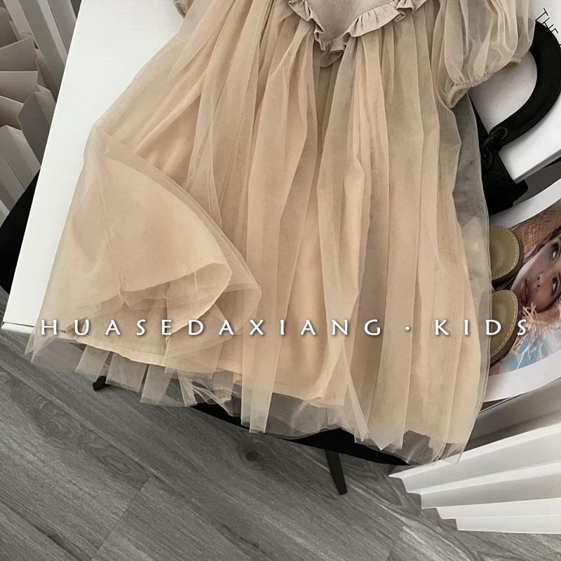 Đầm Công Chúa Tay Phồng Phối Lưới Phong Cách Hàn Quốc Cho Bé Gái