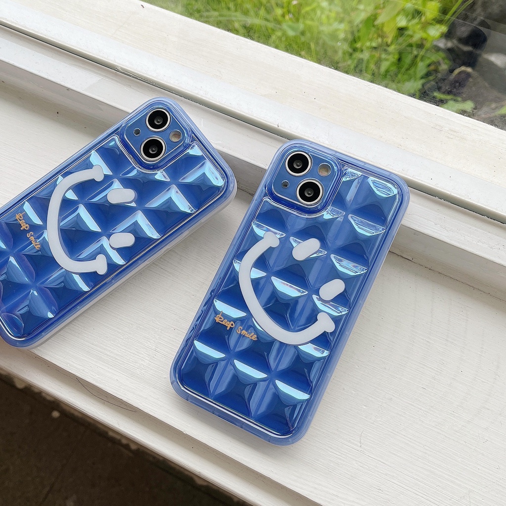 Ốp Điện Thoại IMD Hai Mặt Chống Sốc Họa Tiết Kim Cương Xanh Dương Cho Apple IPhone 14 13 12 11 Pro Max