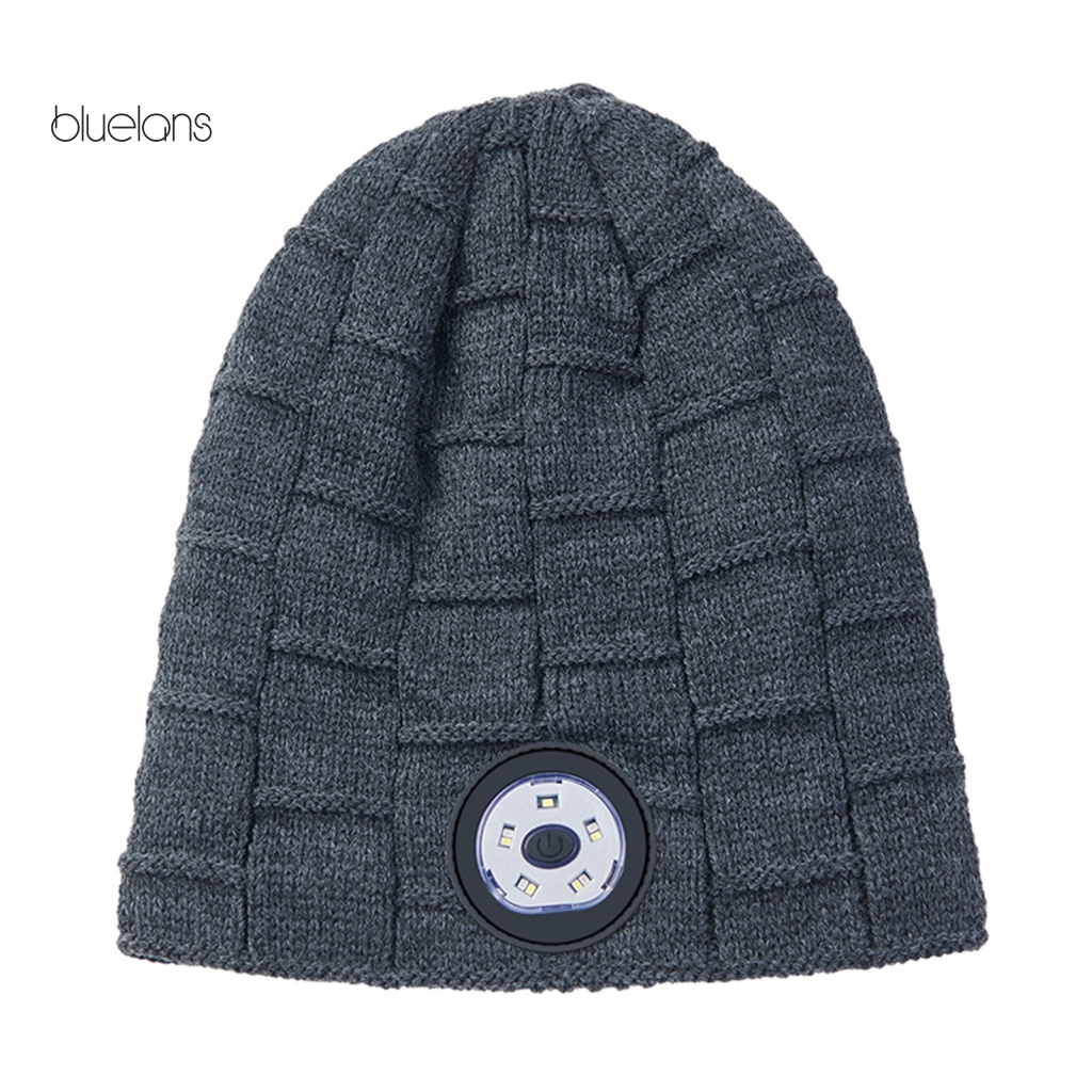 Mũ Trùm Đầu Dệt Kim Mềm Mại Co Giãn Có Đèn LED Sạc USB Cho Nam Nữ
