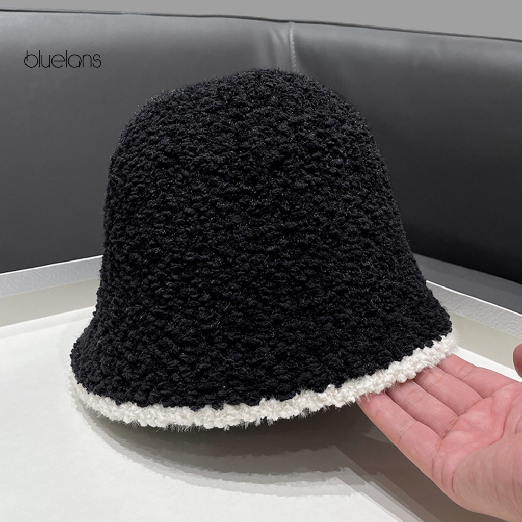 Mũ Bucket Hai Mặt Bằng Lông Cừu Nhân Tạo Vành Ngắn Màu Sắc Phù Hợp Với Mùa Đông Dành Cho Bạn Nữ