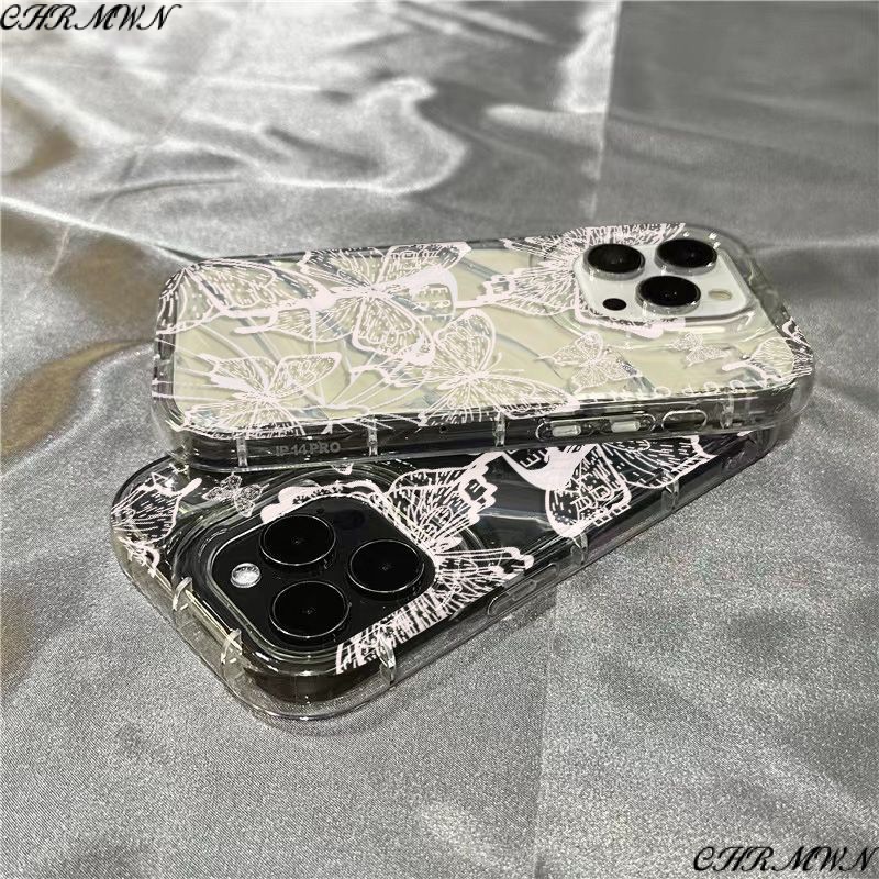 Ốp Điện Thoại Mềm Trong Suốt In Hình Bướm Trắng Dễ Thương Cho iPhone14promax 1312 / 11 7 / 8plus xr / sins BDHK