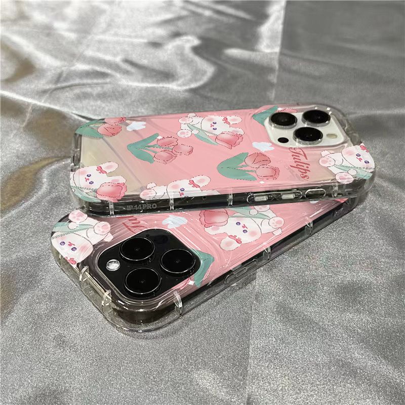 Ốp Điện Thoại Mềm Trong Suốt Họa Tiết Hoa Tulip Và Thỏ Dễ Thương Cho iPhone14promax 1312 / 11 7 / 8plus xr / sins 3F7Y