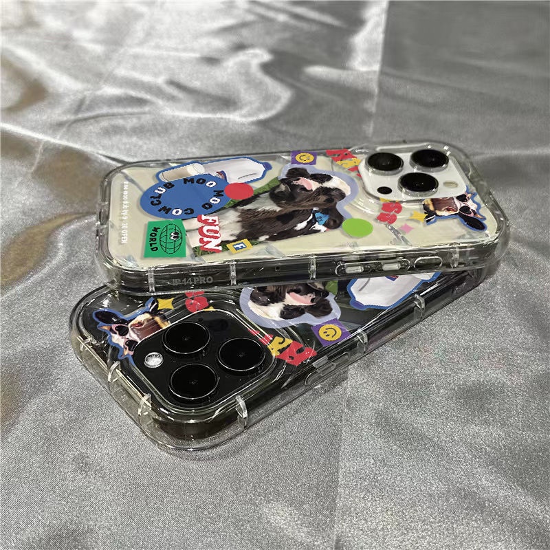Ốp Điện Thoại Mềm Trong Suốt Họa Tiết Bò Sữa KI08 Cho iPhone14promax 1312 / 11 7 / 8plus xr / sins