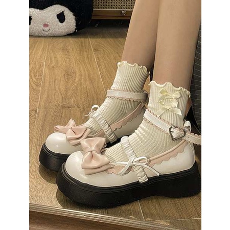 Giày Mary Jane Da Nhỏ Nơ Nữ 2023 Mùa Xuân Mới Lolita Đáy Dày